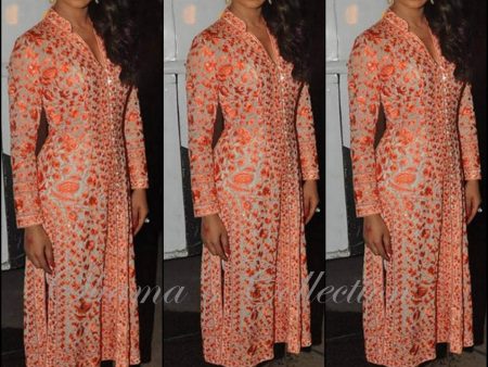 6008 Priyanka Chopra s white-orange straight fit dress outfit set Online Hot Sale