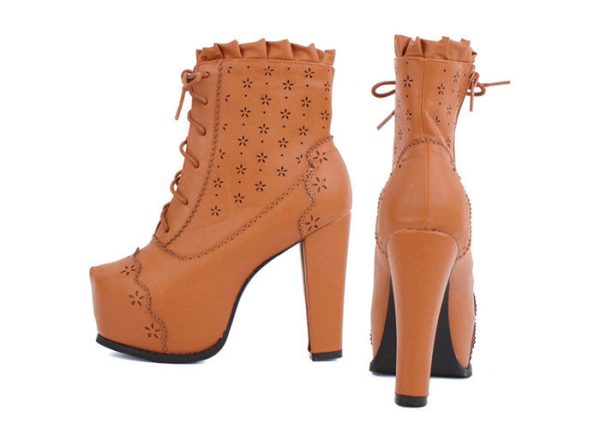 Elegant Lacework and Carving Design Women s Short Boots Fashion