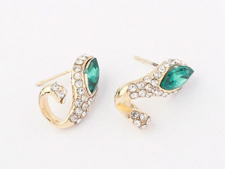 Pair of Chic Style Rhinestone Decorated Snake Shape Stud Earrings For Women Discount