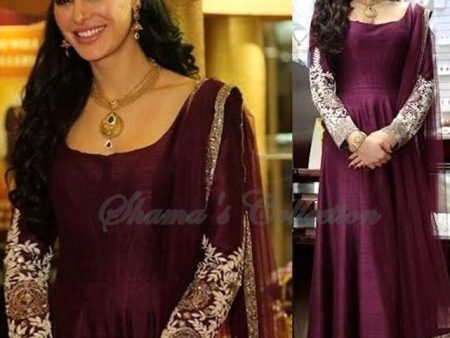 2197 Nargis Fakhri s wine anarkali gown Outfit Sets on Sale