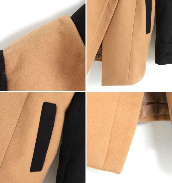 Women s Long Coat Color Block Worsted Long Sleeves Tailored Collar KHAKI Fashion