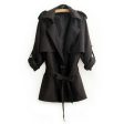 Casual Style Turn-Down Collar Solid Color Tie-Up Long Sleeve Coat For Women BLACK Cheap