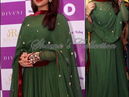 2205 Parineeti Chopra s mehndi green-maroon anarkali Outfit Sets Hot on Sale