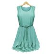 Pleated Solid Color Scoop Neck Sleeveless Refreshing Style Chiffon Women s Dress GREEN Online