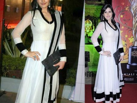 2012 Zarine Khan s black-white anarkali Outfit Sets Online Hot Sale