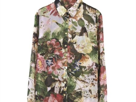 Long Sleeves Casual Shirt Blouse Floral Butterflies For Discount