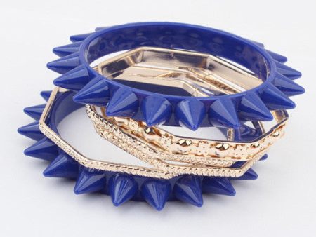 Fashion Punk Vivid Rivet Embellished Women s Multi-Layered Bracelet BLUE Discount