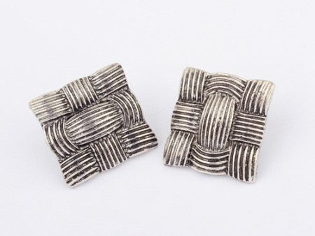 Pair of Fashion Vintage Women s Interweave Square Alloy Earrings Online