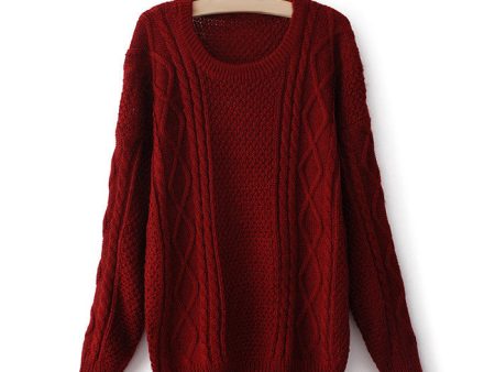 Waves and Braids Casual Sweater Pullover WINE RED Online