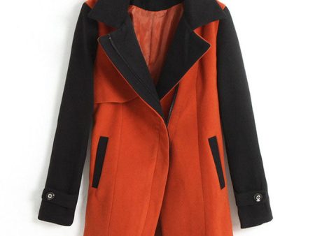 Women s Long Coat Color Block Worsted Long Sleeves Tailored Collar JACINTH Cheap