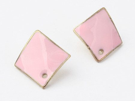 Pair of Retro Style Sweet Pink Square Stud Earrings For Women on Sale