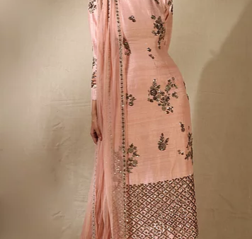 Astha Narang Blush Pink And Antique Gold Floral Handwork Kurta With Flared Pants Online