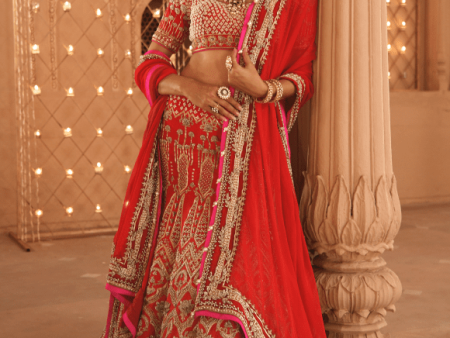 Renu Tandon Gold Dori Surkh Bridal Lehenga For Discount