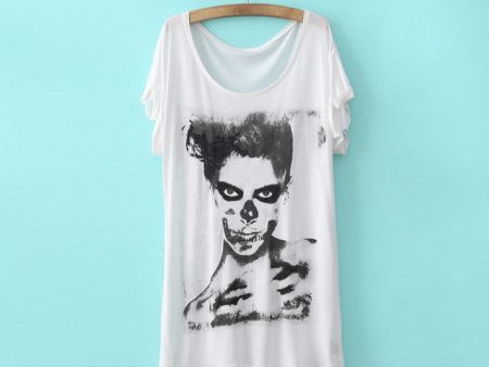 Scoop Neck Grimace Pattern Short Sleeve White Women s T-Shirt Online Sale