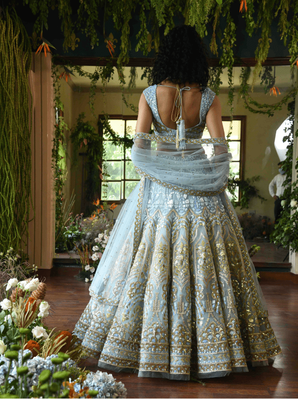 Renu Tandon Shaded Aqua Lehenga Set Online