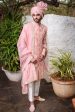 Pink Rawsilk Sherwani With Self Threadwork Embroidery And Pearl Highlights Hot on Sale