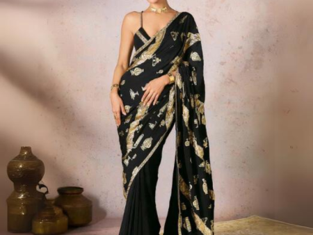 Black Potters Touch Gota Saree Online Sale