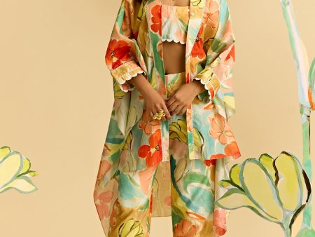 Floral Printed Cape Set Fashion