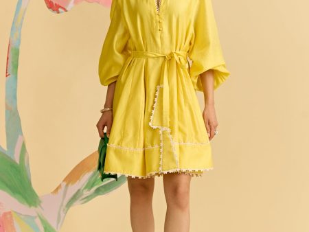 Yellow Chanderi Short Dress For Discount