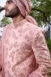 Pink Rawsilk Sherwani With Self Threadwork Embroidery And Pearl Highlights Hot on Sale