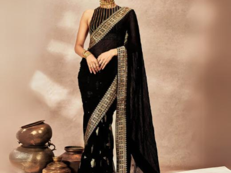 Black Potters Touch Crushed Saree Fashion