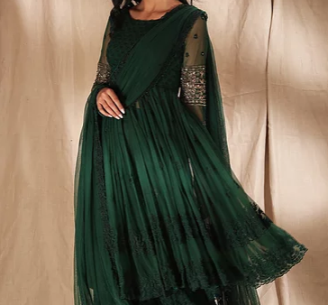 Astha Narang Emerald Green Threadwork With Jacket Online Sale