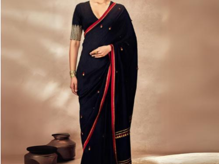 Black Coin Work Saree For Cheap