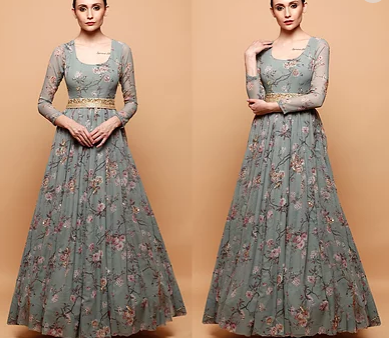 Astha Narang Blue Floral Print Anarkali Gown on Sale