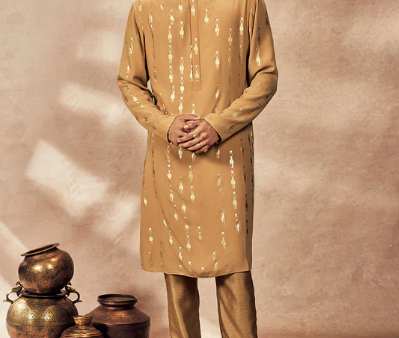 Beige Tribal Pillar Kurta Set For Cheap