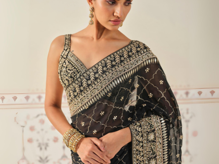 Anushna Handcrafted Badla Georgette Saree For Cheap