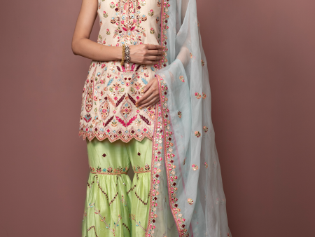 Ivory Kurta Green Gharara Set Discount