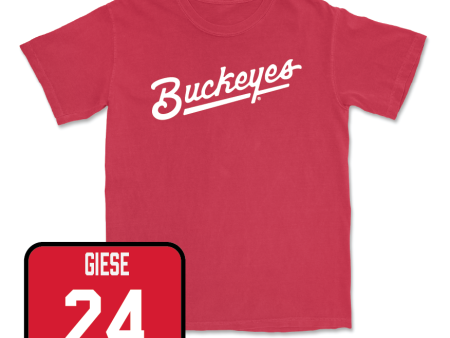 Red Baseball Script Tee  - Charlie Giese Sale